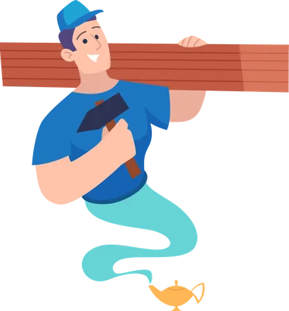 Fairy tale genie male carpenter  Illustration