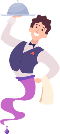 Fairy tale genie waiter serving food  Illustration