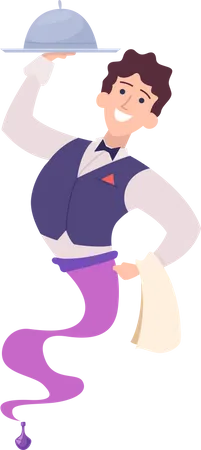 Fairy tale genie waiter serving food  Illustration