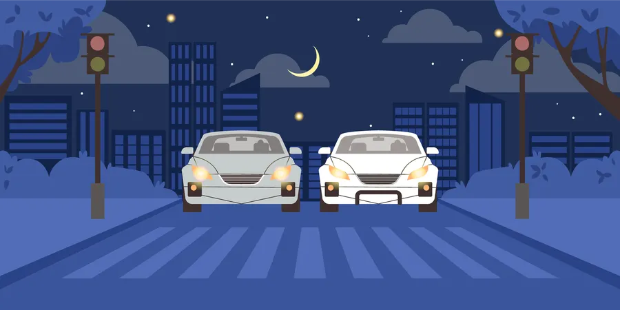 Faixa de pedestres com carros  Ilustração