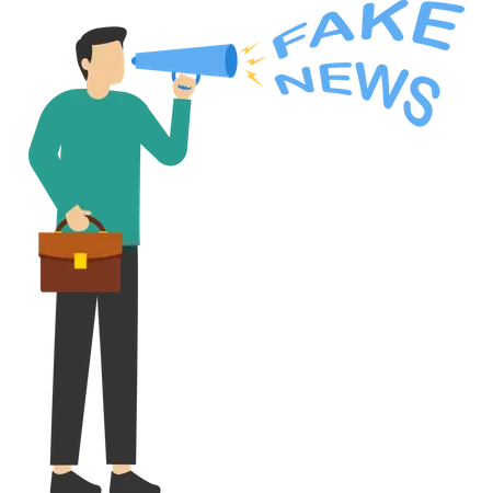 Concept Of Fake News Or Misleading Information That People Share On Social Media And Internet Businessman Holding Megaphone Talking Or Telling Fake News Illustration