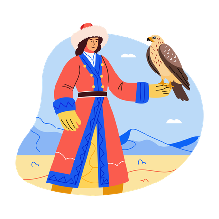 Falconer, ornithologist, bird trainer, woman, character  Illustration