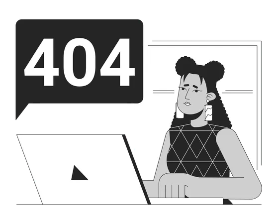 Falha técnica para mensagem flash de erro 404 preto e branco do trabalhador remoto  Ilustração