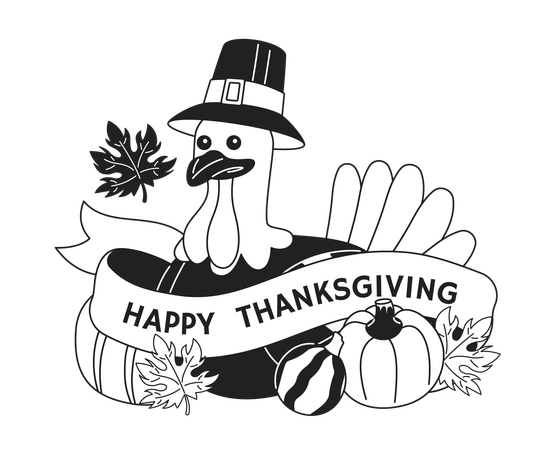Fall thanksgiving pilgrim turkey  Illustration