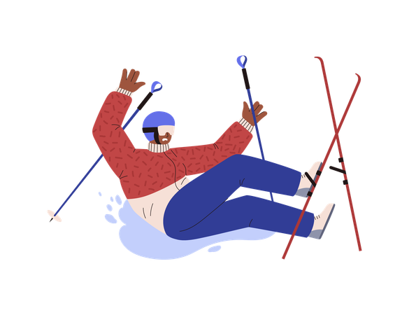 Fallen skier in helmet with mask  イラスト