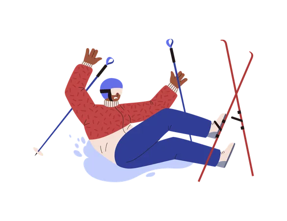 Fallen skier in helmet with mask  イラスト
