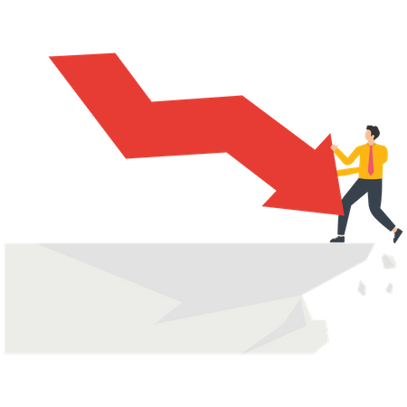 Falling arrow pushes businessman to cliff  Illustration