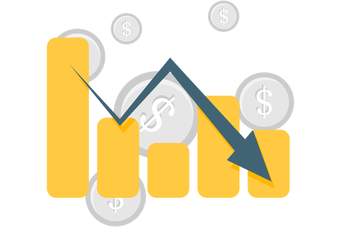 Falling bar chart with coin  Illustration