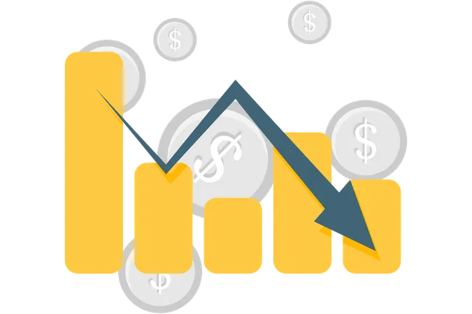 Falling bar chart with coin  Illustration