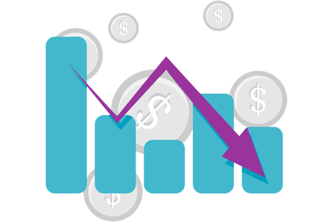 Falling bar chart with coin  Illustration