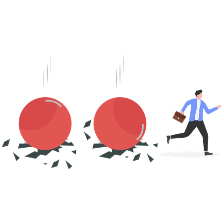 Falling boulder about to hit escaping businessman  Illustration