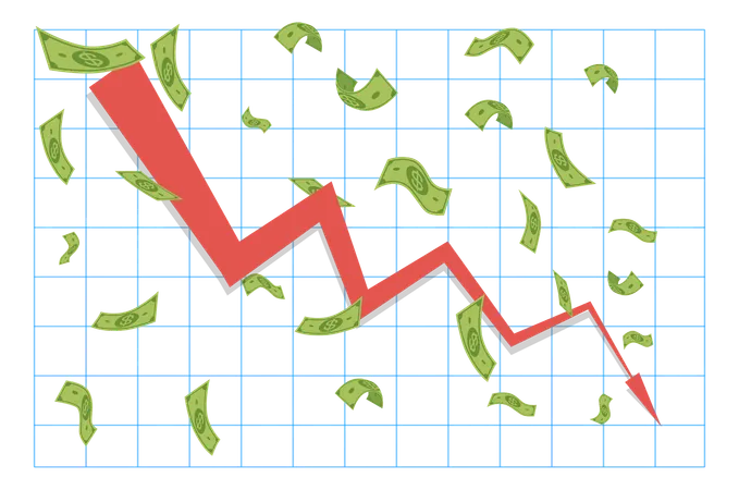 Falling candlestick chart showing financial crisis  Illustration