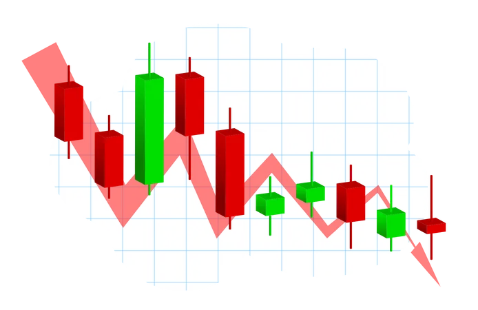 Falling candlestick chart showing financial crisis  Illustration