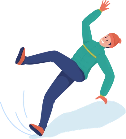 Falling Man Semi Flat Color Vector Character Male Figure Full Body Person On White Slippery Weather In Winter Isolated Modern Cartoon Style Illustration For Graphic Design And Animation イラスト