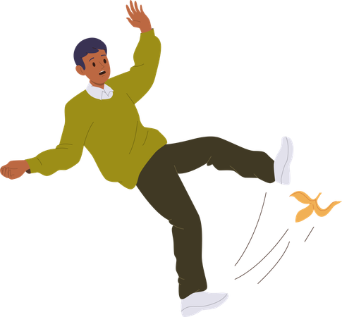 Falling man slipping on banana peel and lost balance  Illustration