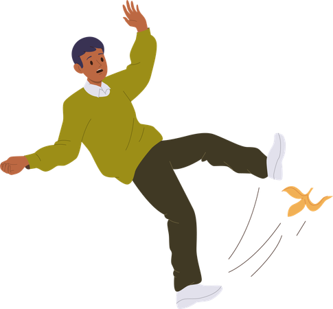 Falling man slipping on banana peel and lost balance  일러스트레이션