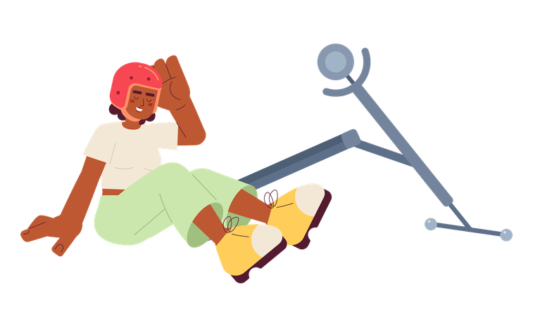Falling off scooter laughing woman  Illustration