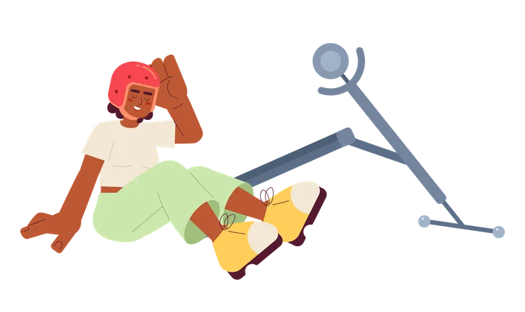 Falling off scooter laughing woman  Illustration