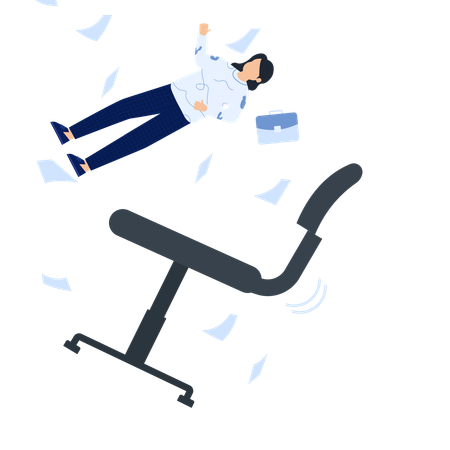 Falling Office Worker with Chair and Papers  Illustration