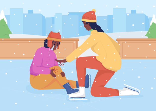 Falling on ice rink  Illustration