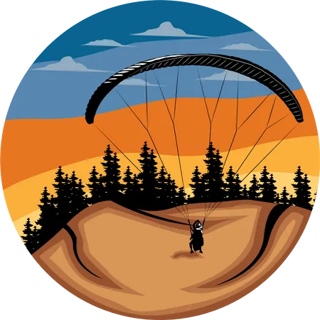 Sanfte Landung Fallschirmspringen Retro Design Landschaft Illustration