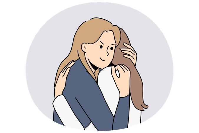 False friendship between two women hugging and conceived insidious plan in secret from friend  Illustration