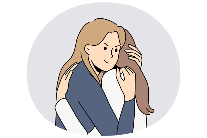 False friendship between two women hugging and conceived insidious plan in secret from friend  Illustration