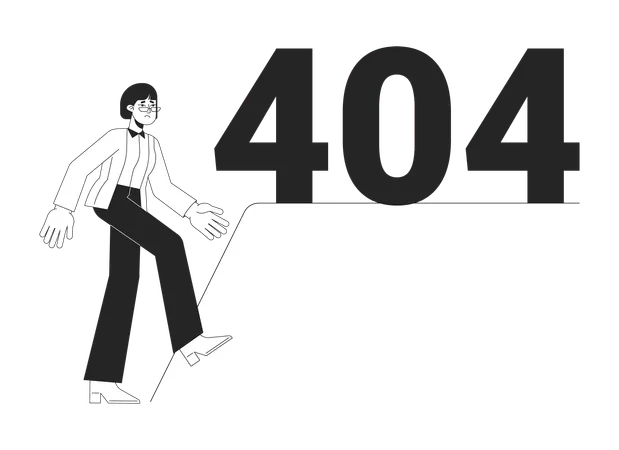 Falta de suporte na mensagem flash de erro 404 preto e branco no local de trabalho  Ilustração