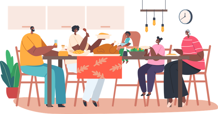 Familia africana cenando juntos  Ilustración