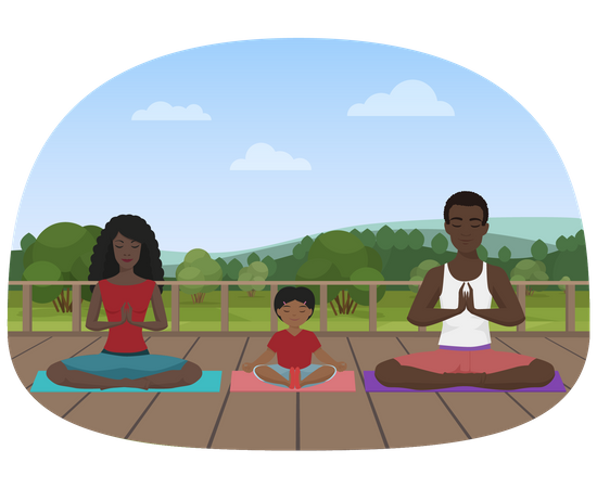 Familia africana meditando  Ilustración