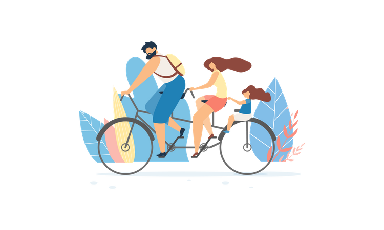 Família andando de bicicleta no parque  Ilustração