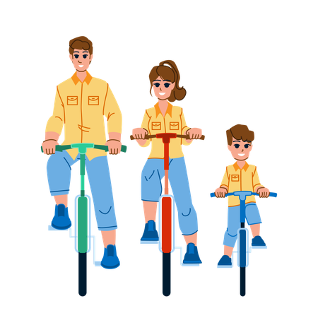 Familia montando en bicicleta  Ilustración