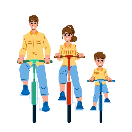 Familia montando en bicicleta  Ilustración