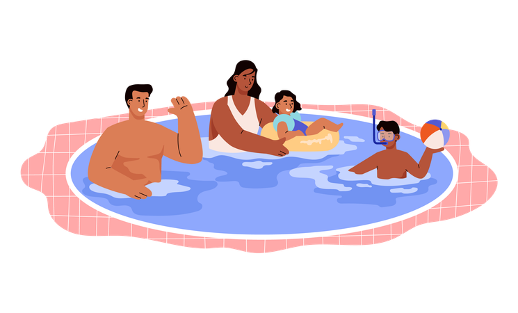 Família aproveitando o tempo na piscina  Illustration