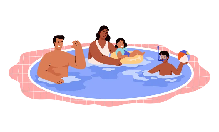 Família aproveitando o tempo na piscina  Illustration