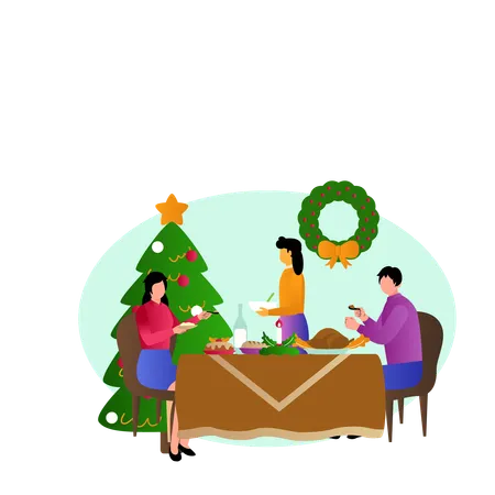 Família aproveita o jantar de natal  Ilustração