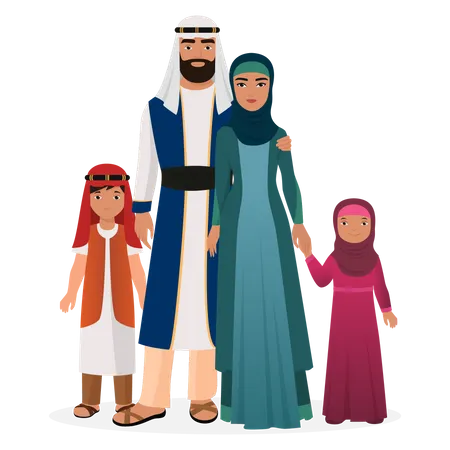 Familia árabe vistiendo traje tradicional  Ilustración