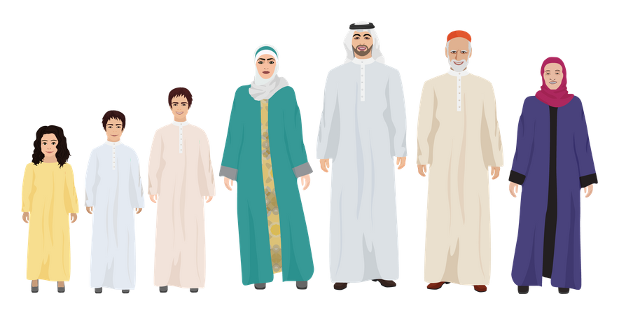 Familia árabe en traje tradicional  Ilustración