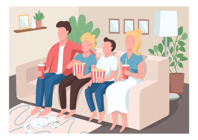 Família assistindo filme  Ilustração