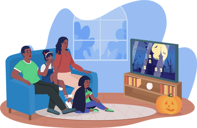 Família assistindo filme  Ilustração