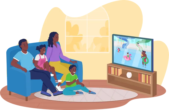 Família assistindo televisão juntos  Ilustração