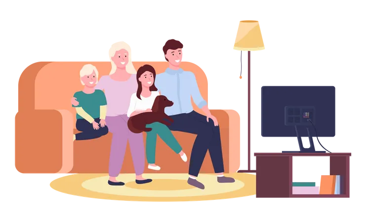 Família assistindo tv  Ilustração