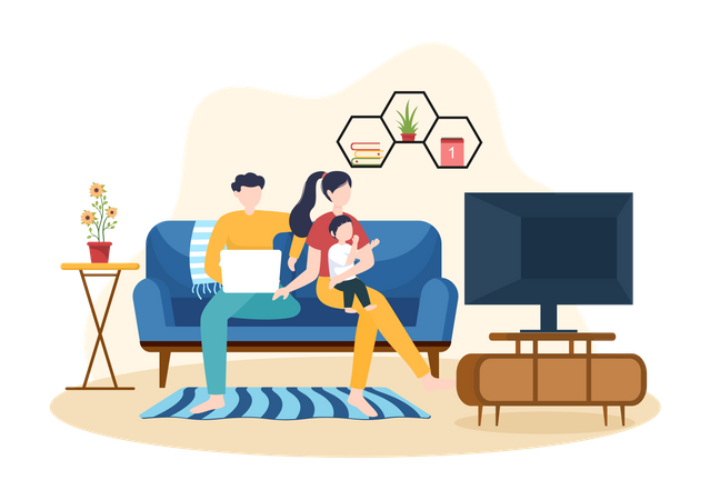 Família assistindo tv  Ilustração