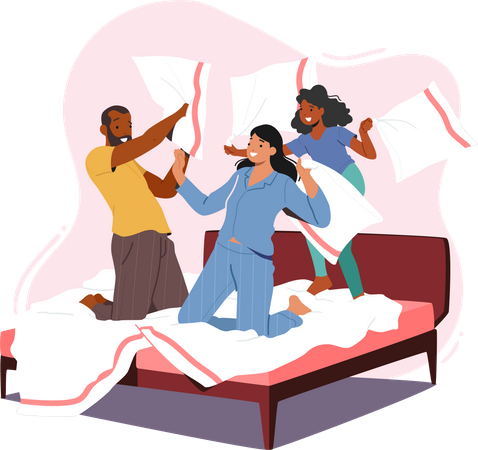 Briga de família em travesseiros  Ilustração