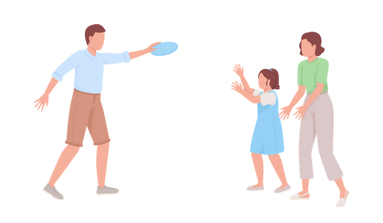 Família brincando com Frisbee  Ilustração