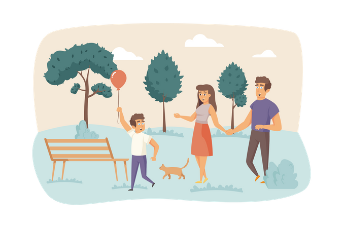 Familia caminando juntos en el parque  Ilustración