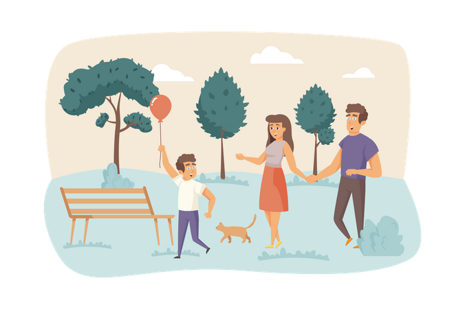 Família caminhando juntos no parque  Ilustração