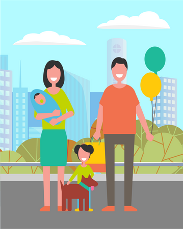 Casal de família com filhos e cachorro no parque  Ilustração