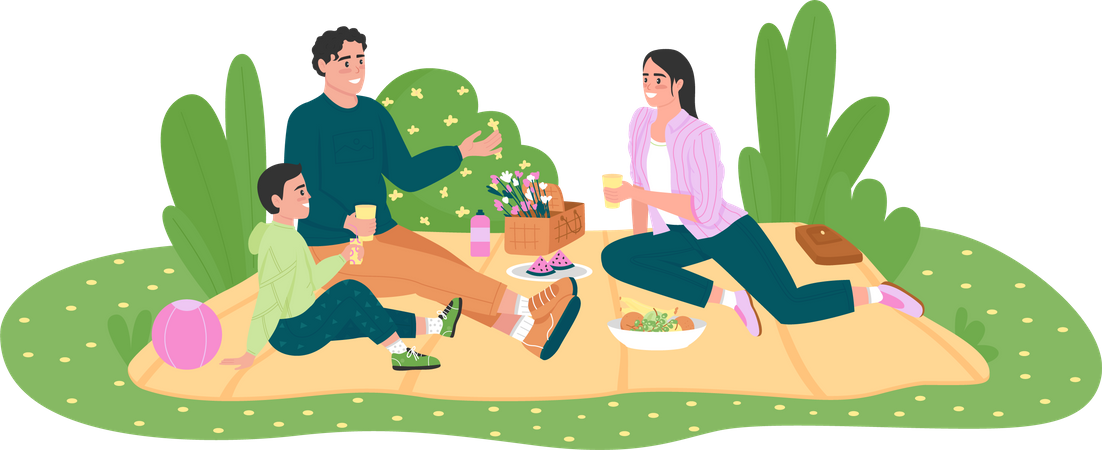 Familia caucásica en picnic  Ilustración