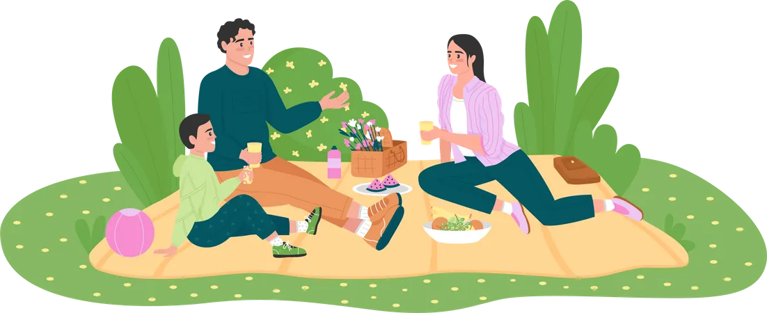 Familia caucásica en picnic  Ilustración